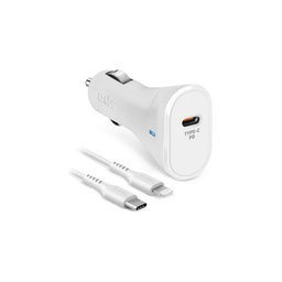 SBS - Chargeur de voiture USB-C PowerDelivery 20W + Câble USB-C/Lightning, blanc