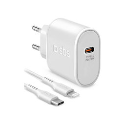 SBS - Adaptateur de charge 20W USB-C PowerDelivery + Câble Lightning (1m), blanc