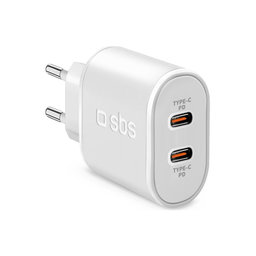 SBS - Adaptateur de charge 20 W 2x USB-C Power Delivery, blanc