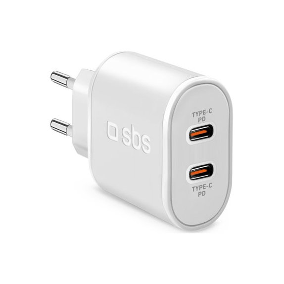 SBS - Adaptateur de charge 20 W 2x USB-C Power Delivery, blanc