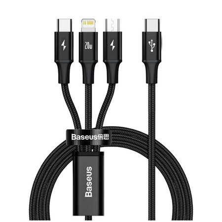 Baseus - Câble - USB-C 3v1 (USB-C, Lightning, Micro-USB) (1,5 m), noir