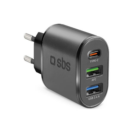 SBS - Adaptateur de charge 30 W 2x USB, USB-C PowerDelivery, noir