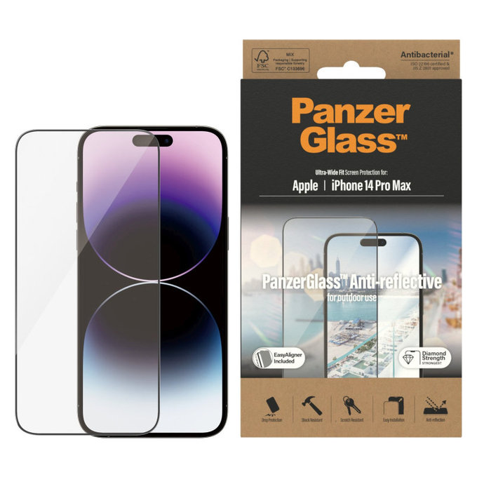 Verre trempé UWF Anti-Reflective AB avec applicateur pour iPhone 14 Pro Max, Noir, PanzerGlass