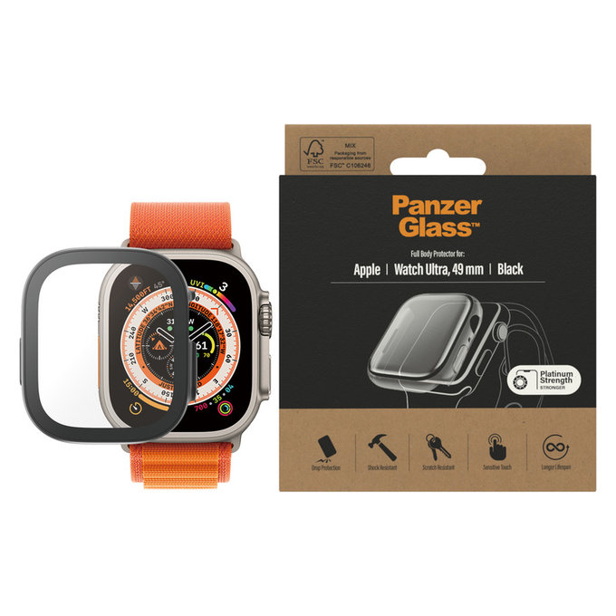 Verre trempé Full Body AB pour Apple Watch Ultra 2 49 mm, Noir, PanzerGlass