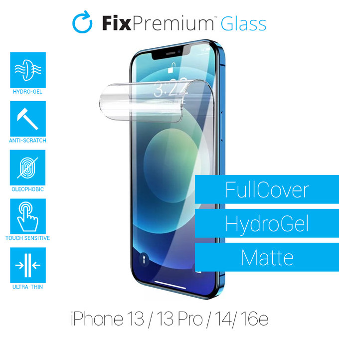 FixPremium HydroGel Matte - Protecteur d'écran pour iPhone 13, 13 Pro, 14 et 16e