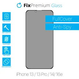FixPremium Privacy Anti-Spy Glass - Verre trempé pour iPhone 13, 13 Pro, 14 et 16e