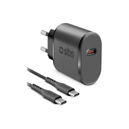 SBS - Adaptateur de charge 15W USB-C + Câble USB-C / USB-C (1m), noir