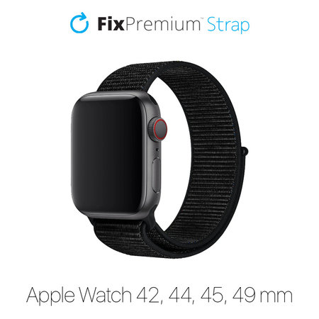 FixPremium - Bracelet en nylon pour Apple Watch (42, 44, 45 et 49 mm), noir