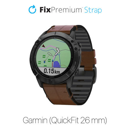 FixPremium - Bracelet en cuir pour Garmin (QuickFit 26mm), marron