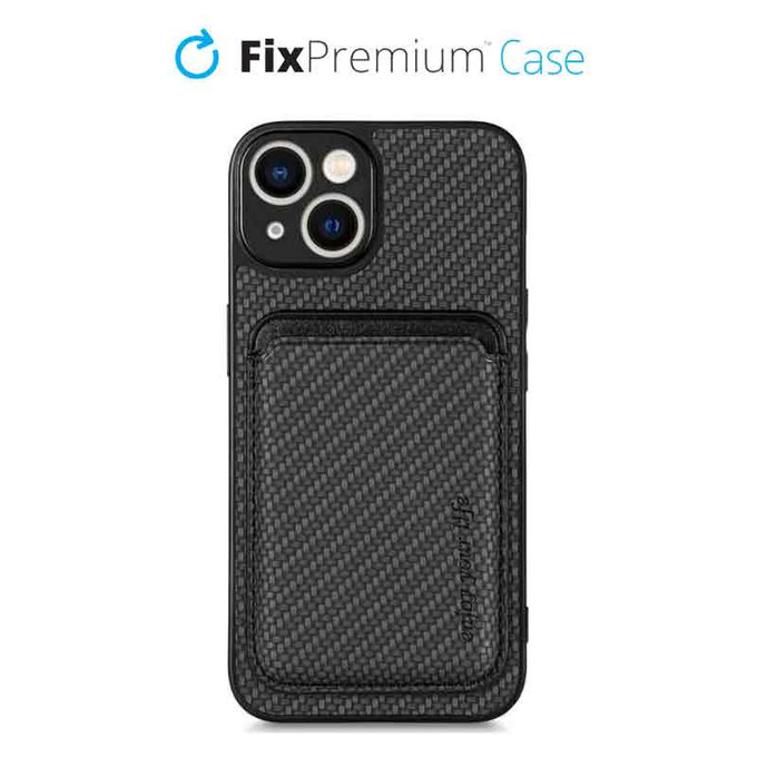FixPremium - Étui Carbon s MagSafe Wallet pour iPhone 13 & 14, noir