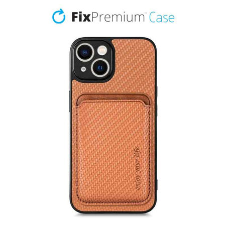 FixPremium - Étui Carbon s MagSafe Wallet pour iPhone 13 mini, marron