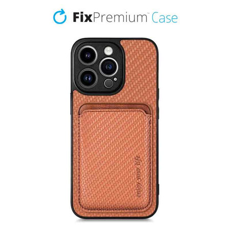 FixPremium - Étui Carbon s MagSafe Wallet pour iPhone 13 Pro, marron