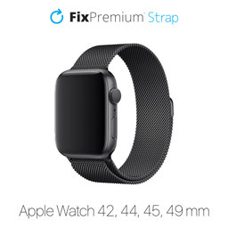 FixPremium - Bracelet Milanese Loop pour Apple Watch (42, 44, 45 & 49mm), noir