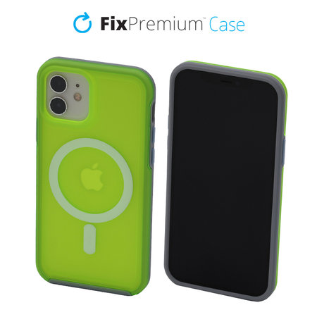 FixPremium - Coque Clear sMagSafe pour iPhone 12 & 12 Pro, vert fluo