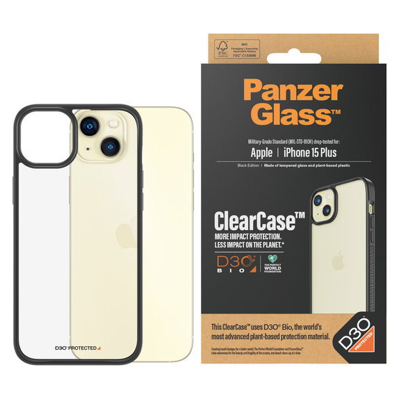Étui ClearCase D3O pour iPhone 15 Plus, Noir, PanzerGlass
