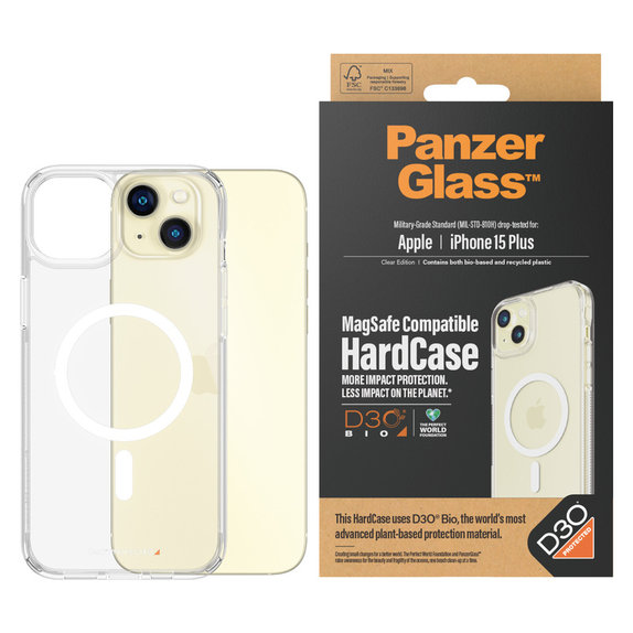 Étui HardCase D3O avec MagSAFE by PanzerGlass pour iPhone 15 Plus, Transparent, PanzerGlass