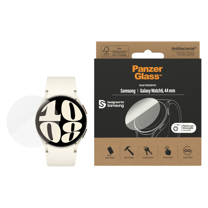 Verre trempé Flat Glass AB pour Samsung Galaxy Watch6 44 mm, Clair, PanzerGlass