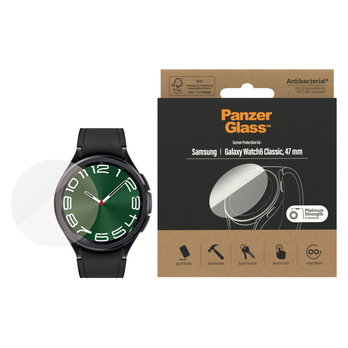 Verre trempé Flat Glass AB pour Samsung Galaxy Watch6 47 mm, Clair, PanzerGlass