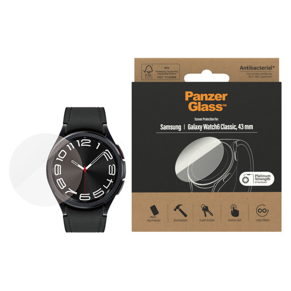 Verre trempé Flat Glass AB pour Samsung Galaxy Watch6 43 mm, Clair, PanzerGlass