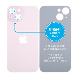 Apple iPhone 15 - Verre du boîtier arrière avec plus grand trou pour l'appareil photo (Pink)