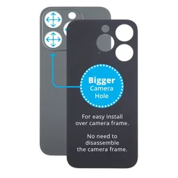 Apple iPhone 15 Pro - Verre du boîtier arrière avec plus grand trou pour l'appareil photo (Black Titanium)