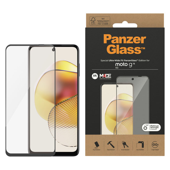 Verre trempé UWF pour Motorola Moto G73 5G, Noir, PanzerGlass