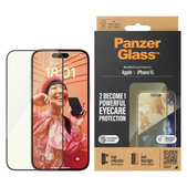 Verre trempé UWF Eyecare avec applicateur pour iPhone 15, Noir, PanzerGlass