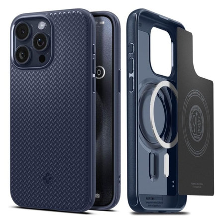 Spigen - Étui Mag Armor avec MagSafe pour iPhone 15 Pro Max, Navy Blue