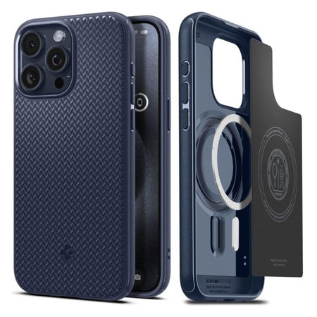 Spigen - Étui Mag Armor avec MagSafe pour iPhone 15 Pro, Navy Blue