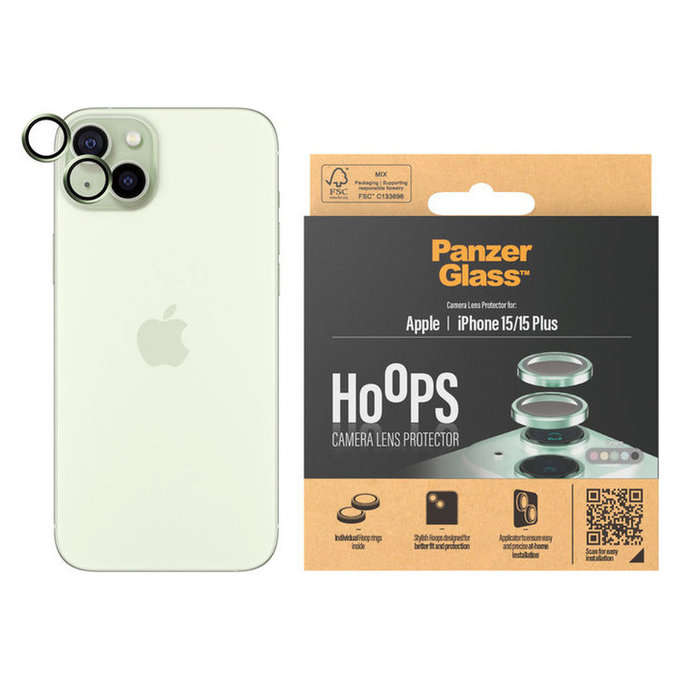 Protection d'objectif de caméra Hoops pour iPhone 15/15 Plus, Vert, PanzerGlass