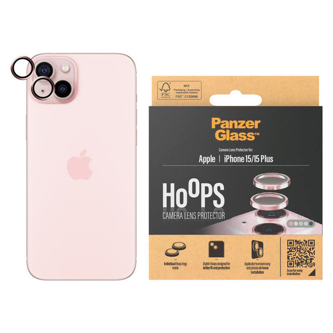 Protection d'objectif de caméra Hoops pour iPhone 15/15 Plus, Rose, PanzerGlass