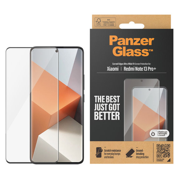 Verre trempé UWF pour Xiaomi Redmi Note 13 Pro+, Noir, PanzerGlass