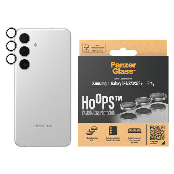 Protection d'objectif de caméra Hoops pour Samsung Galaxy S24/S23/S23+, Gris, PanzerGlass