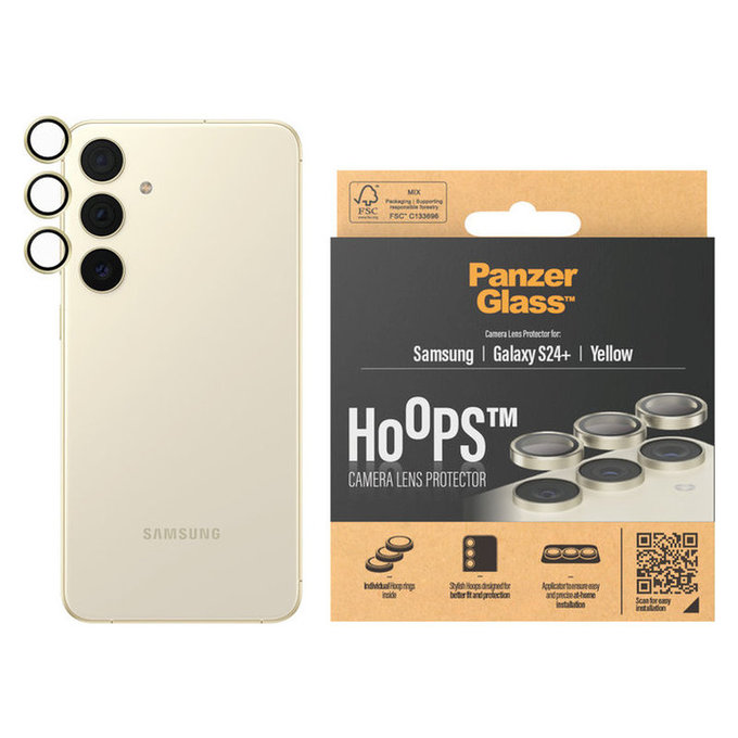 Protection d'objectif de caméra Hoops pour Samsung Galaxy S24+, Jaune, PanzerGlass