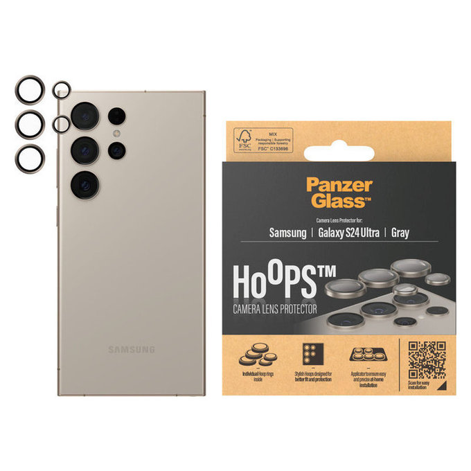 Protection d'objectif de caméra Hoops pour Samsung Galaxy S24 Ultra, Gris, PanzerGlass