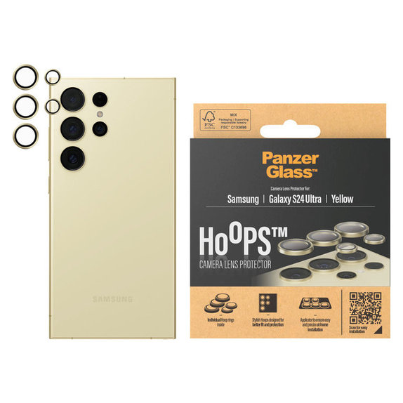 Protection d'objectif de caméra Hoops pour Samsung Galaxy S24 Ultra, Jaune, PanzerGlass