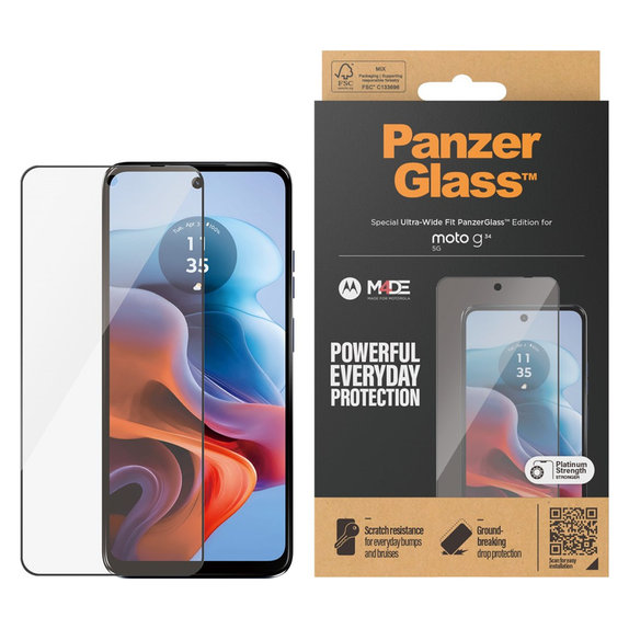 Verre trempé UWF pour Motorola Moto G34, Noir, PanzerGlass