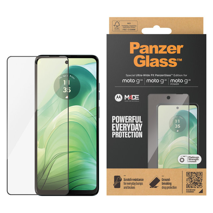 Verre trempé UWF pour Motorola Moto G04/E14/G24 Power, Noir, PanzerGlass
