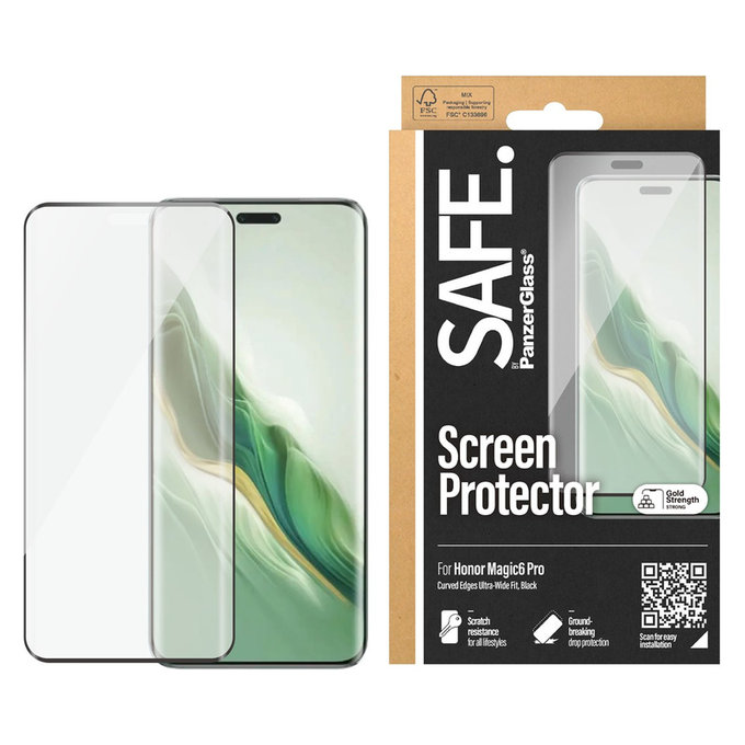 Verre trempé UWF pour Honor Magic6 Pro, Noir, SAFE by PanzerGlass
