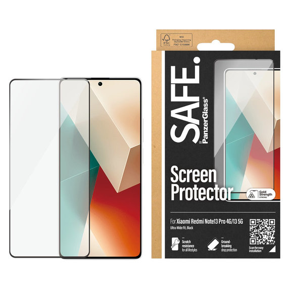 Verre trempé UWF pour Xiaomi Redmi Note 13 4G, Noir, SAFE by PanzerGlass
