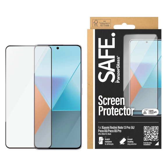 Verre trempé UWF pour Xiaomi Redmi Note 13 Pro 5G, Noir, SAFE by PanzerGlass