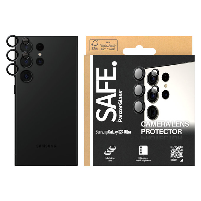 Protection d'objectif de caméra pour Samsung Galaxy S24 Ultra, Noir, SAFE by PanzerGlass