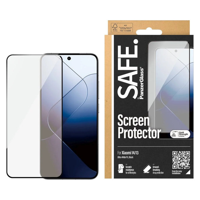 Verre trempé UWF pour Xiaomi 14/13, Noir, SAFE by PanzerGlass