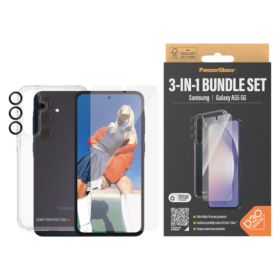 Bundle Hoops + Verre trempé UWF + Hard Case D3O pour Samsung Galaxy A55 5G, PanzerGlass