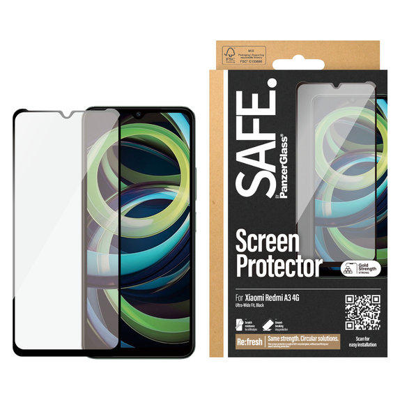 Verre trempé UWF pour Xiaomi Redmi A3, Noir, SAFE by PanzerGlass