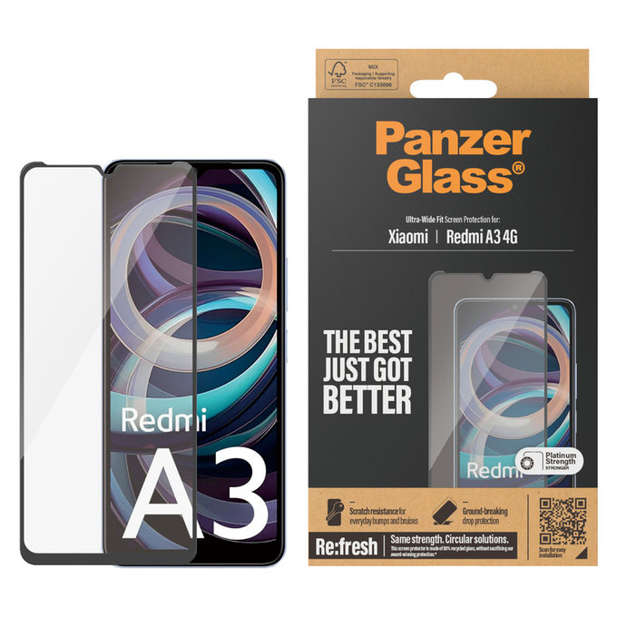 Verre trempé UWF AB pour Xiaomi Redmi A3, Čierne, PanzerGlass