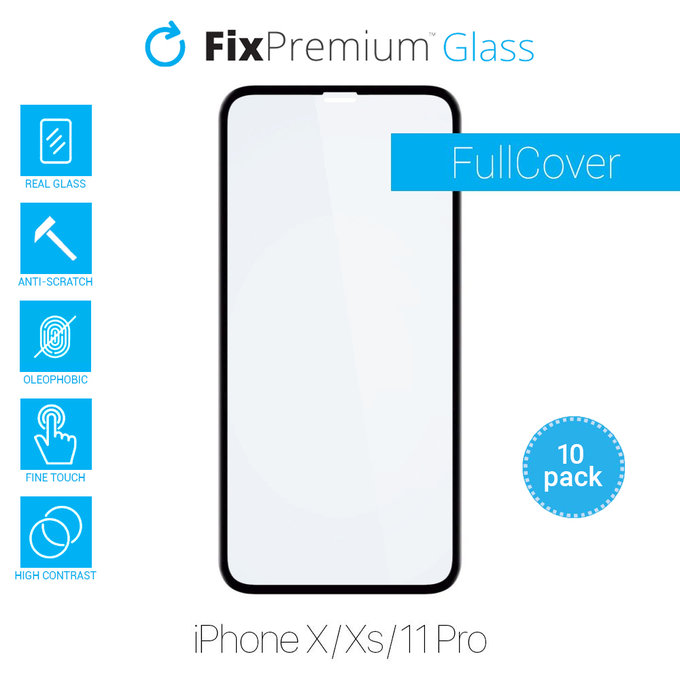 FixPremium FullCover Glass - Verre trempé pour iPhone X, XS & 11 Pro (10 Pack)