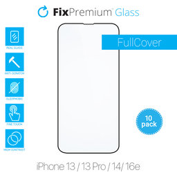 FixPremium FullCover Glass - Verre trempé pour iPhone 13, 13 Pro, 14 et 16e (10 Pack)