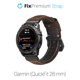 FixPremium - Bracelet en cuir pour Garmin (QuickFit 26mm), marron