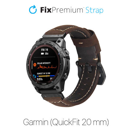 FixPremium - Bracelet en cuir pour Garmin (QuickFit 20mm), marron